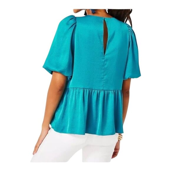 LILLY PULITZER Blakelynn Blue Rhapsody Elbow Sleeve Blouse Size 2 NEW NWT - Picture 2 of 4